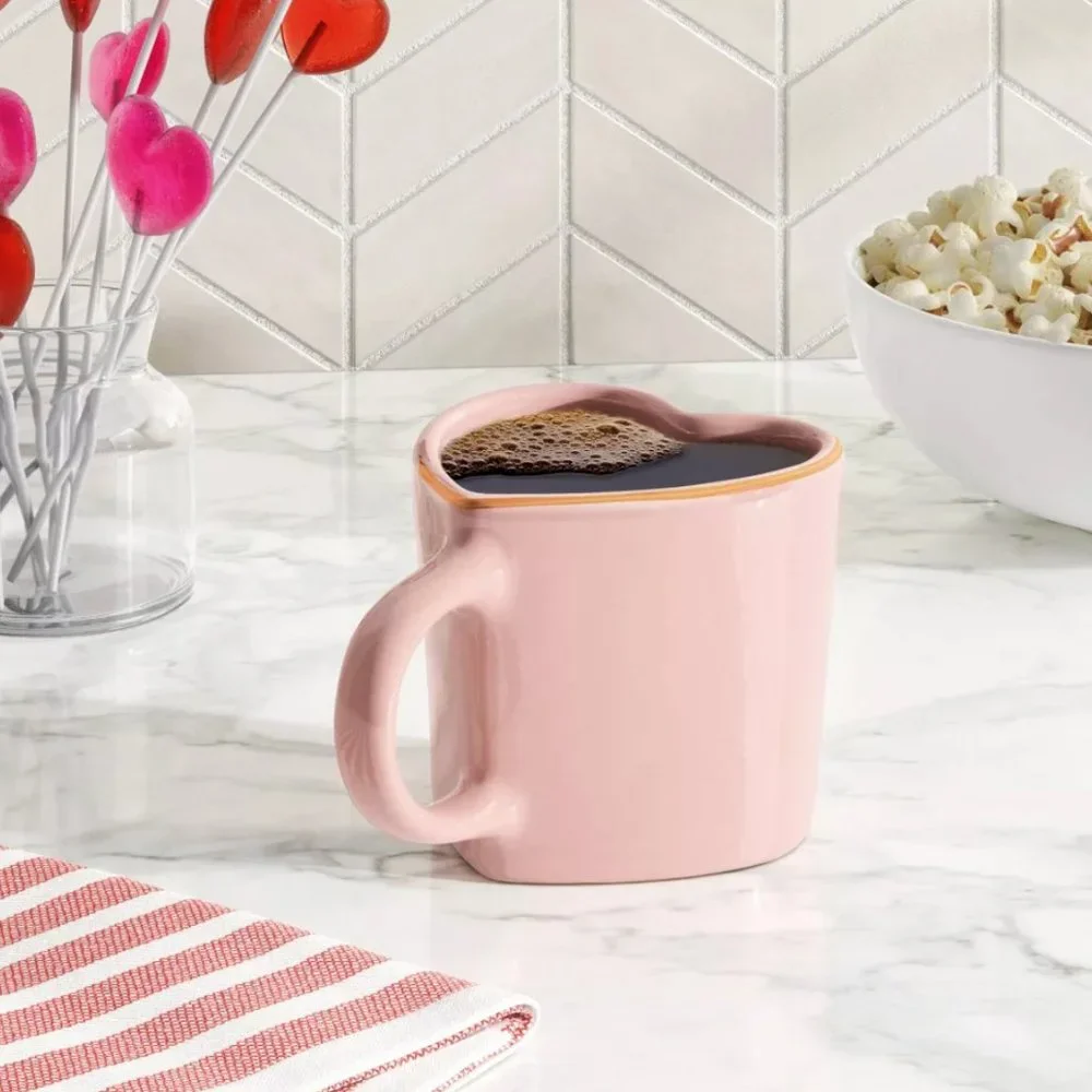 Target Pink Heart-Shaped Ceramic Mug with Gold Rim